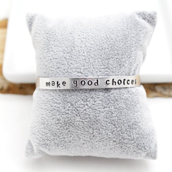 Make Good Choices - Hand Stamped Anodized Aluminum Bangle - Adjustable - Picture 11 of 11